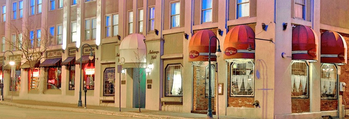 a building with awnings on the front